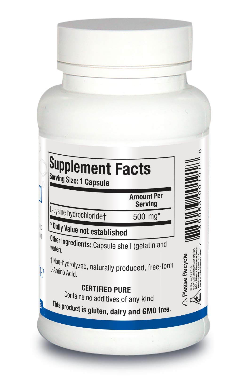 Biotics Research L Lysine HCI Amino Acid L lysine Supplement Promotes Energy, Boosts Immunity, Stimulates Calcium Absorption 100 Capsules