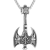 HZMAN Nordic Viking Axe Necklace for Men Warrior Stainless Steel Retro Double Axe Head Pendant Necklace Jewelry Gift
