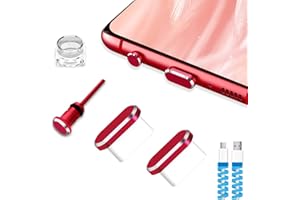 VIWIEU Anti Dust Plug USB C Port Cover, Cell Phone Type C Charging Port and Earphone Jack Cap Dirt Protector, Compatible with Samsung Galaxy Pixel OnePlus Laptop MacBook Pro Android Devices Red 2 Pack