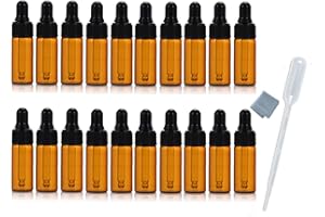 Simple-e 20pcs 5ml Amber Mini Glass Bottle Amber Sample Vial Small Essential Oil Bottle with Glass Eye Dropper + 1pc Glass Cl