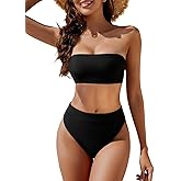YACUN Women's High Waisted Bikini Swimsuit Two Piece Strapless Bandeau Cheeky Bathing Suits