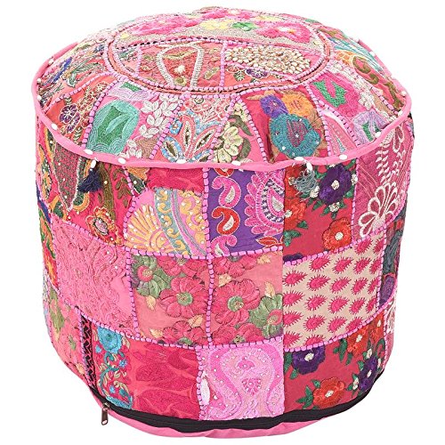 Indian Vintage Patchwork Ottoman Pouf , Indian Living Room Pouf, Foot Stool, Round Ottoman Cover Pouf, Floor Pillow Ottoman Poof Cotton Cushion Ottoman Cover 13x18'' By MyCrafts