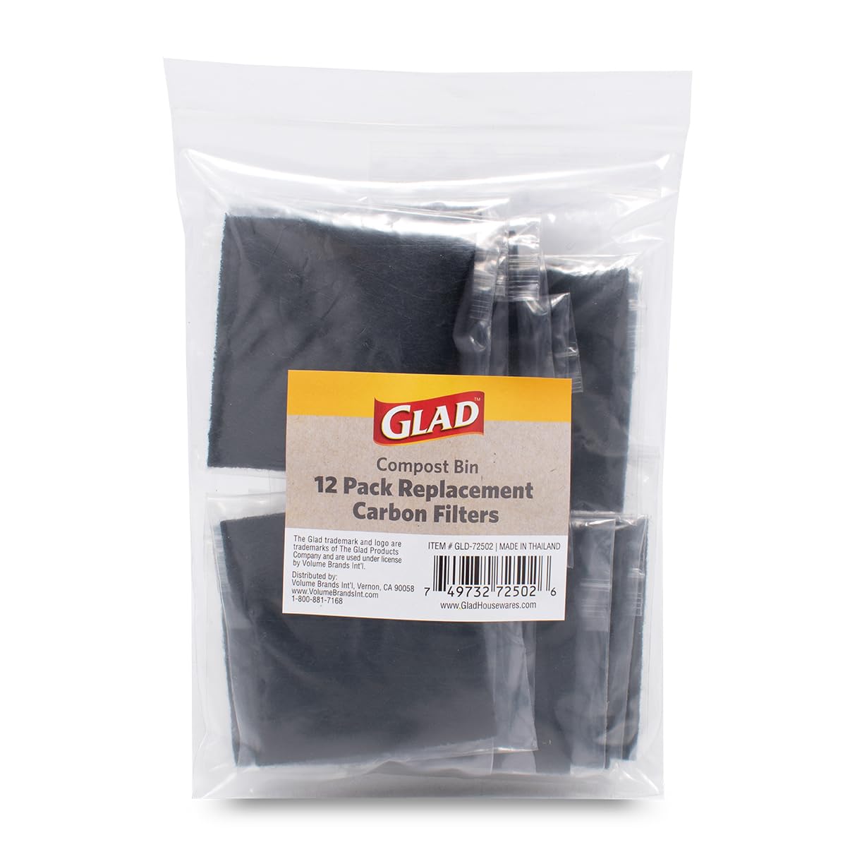 Glad Charcoal Filters for Compost Bins, Odor Absorbing Carbon Replacement Pads for Kitchen Waste, 2 Year Supply, 2.56-inch Squares, 12 Count