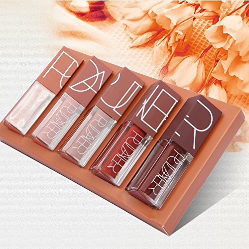 5 Colors Matte Lipstick Set, PrettyDiva Long Lasting Velvet Liquid Lipstick Natural Waterproof Nude Sexy Lip Gloss Cosmetics Kit