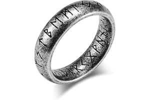 MEILORD 6MM Vintage Norse Viking Runes Ring Internal External Nordic Rune Symbols Celtic Stainless Steel Wedding Thumb Band Rings for Men Women Boys Girls Teens Size5-13