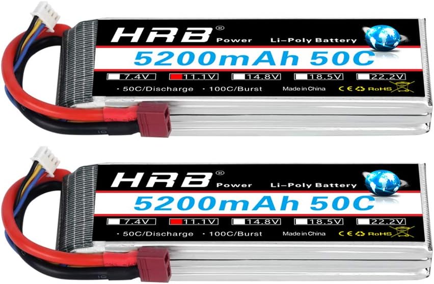 HRB 2PCS 3S Lipo Battery 11.1V 5200mAh 50C with Deans T Plug for Slash VXL Slash 4x4 VXL, 1/10 Rally, XO-1 Supercar
