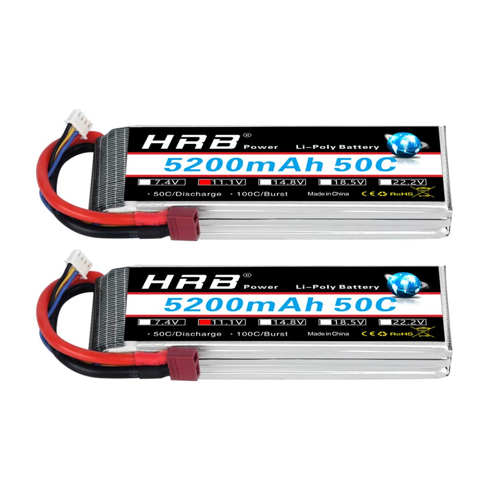 HRB 2PCS 3S Lipo Battery 11.1V 5200mAh 50C with Deans T Plug for Slash VXL, Slash 4x4 VXL, 1/10 Rally, XO-1 Supercar, E-Maxx Brushless, E-Revo Brushless and Spartan Models