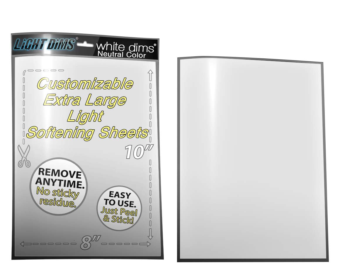 LightDims White Dims Light Dimming / Softening Sheets for Harsh LED Lights, Electronics and Appliances and more. Dims 15-30% of Light, 8”x10” Extra Large Size. (2 sheets)