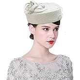 ORIDOOR Women's British Style Pillbox Church Derby Wedding Winter Vintage Fascinator Beret 100% Wool Felt Veil Hat