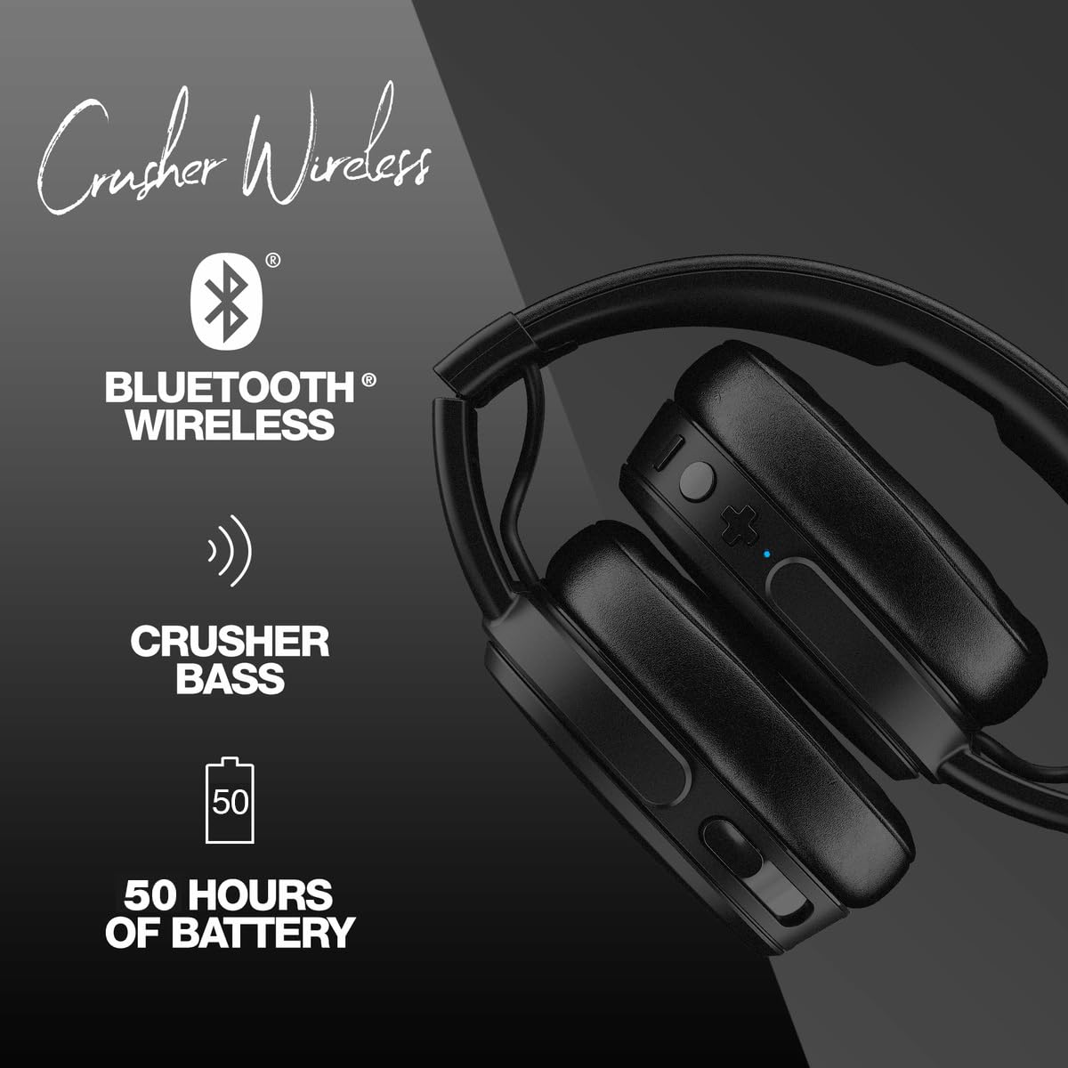 Skullcandy Crusher Wireless Bluetooth Headphones with Multi-Sensory Bass, Noise Isolating Over-Ear Fit, Up to 50 Hours Battery, Microphone for iPhone Android