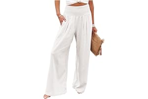 YUTANRAL Linen Pants for Women Casual Summer Wide Leg Palazzo Pants/Shorts Fashion Beach Baggy Comfy Elastic High Waist Pants