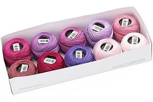 AMOHilos Size 8 Double Mercerized Egyptian Long Staple Cotton Pearl Thread Ball 10 Grams (87 Yards) Embroidery Thread 10 Colors per Box for Crochet Hardanger Cross Stitch Hand Embroidery (Set1)