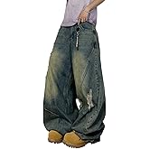 DFGIGT Hip Hop Baggy Jeans for Men Stylish Wide Leg Skater Jeans Loose Fit Denim Pants Streetwear