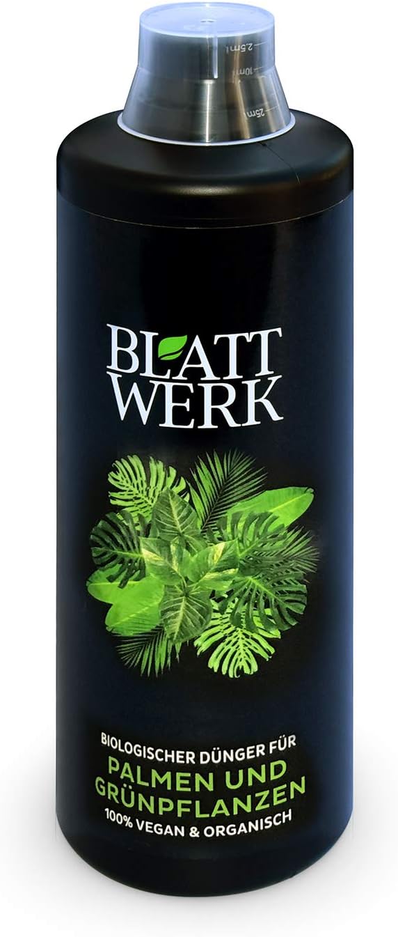 Blattwerk organic fertiliser for palm trees and green plants, house plants, patio plants and balcony plants, 100% vegan and organic, climate neutral with valuable amino acids, 1 litre
