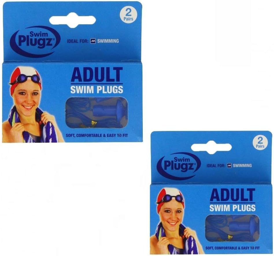2 Pairs Of Adult Silicone Swimming Push In Ear Plugs and Safety Cord (2 Packs (4 Pairs))