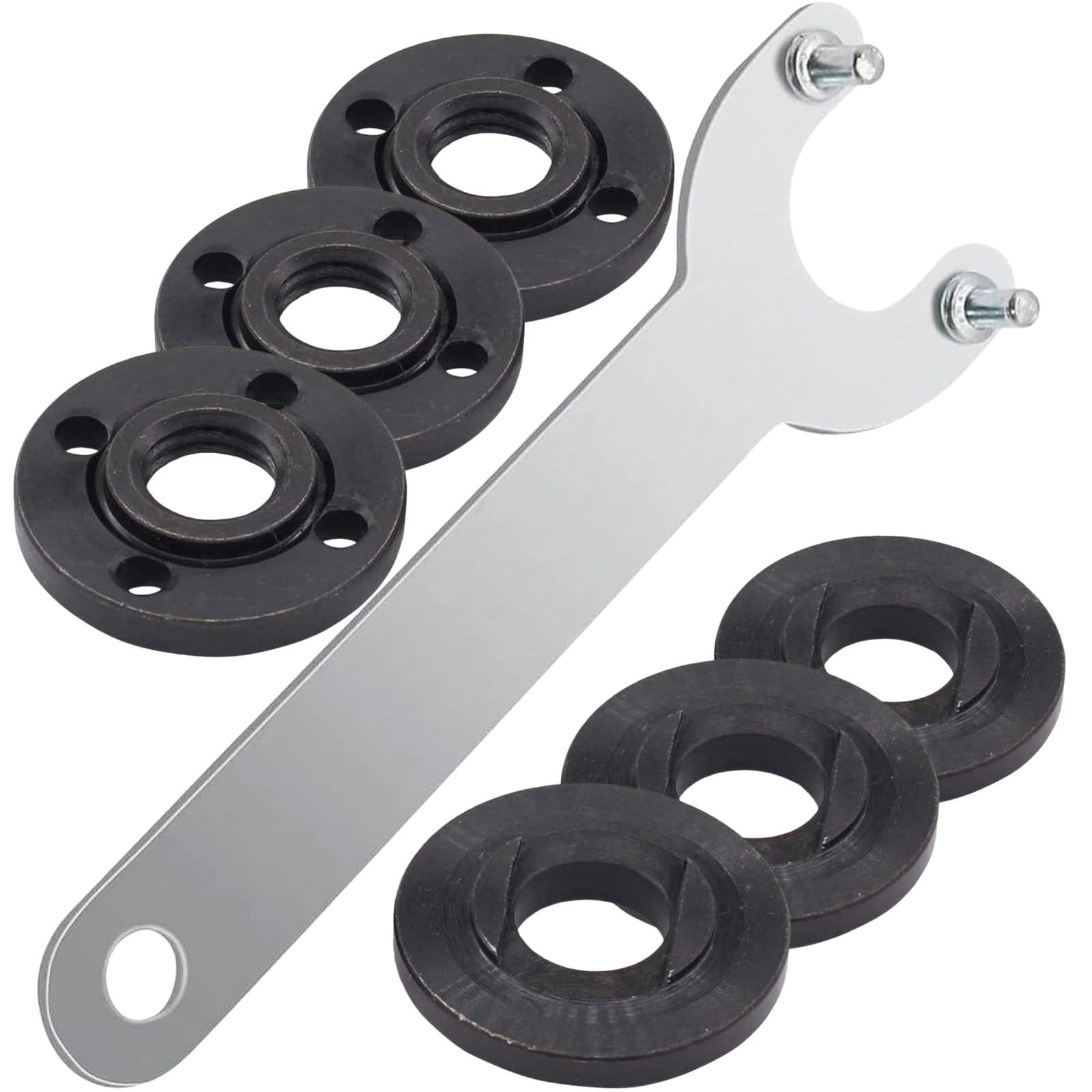 Photo 1 of (1+3+3pk) 193465-4 Grinder Flange Angle Wrench Spanner Metal Lock Nut Replaces 4.5" 5" 5/8-11 Fits For Makita Dewalt Bosch Black & Decker Ryobi