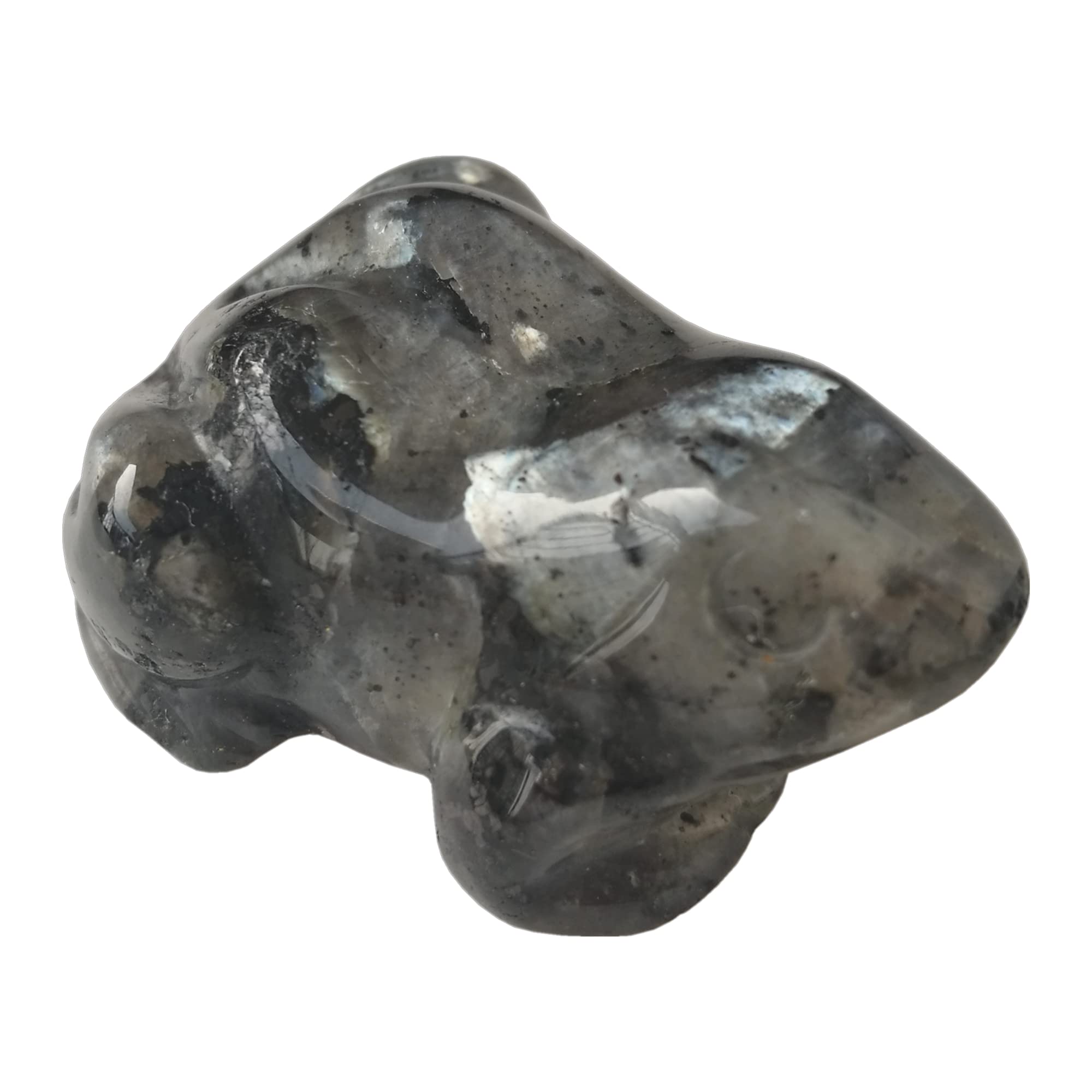 Manekieko Natural Black Labradorite Frog Crystals and Healing Stone Figurines,38mm Hand Carved Pocket Animal Room Decor Gemstone