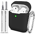 Woyinger for AirPods Case Cover, Come with Cleaner Kit, Soft Silicone Protective Cover with Buckle for Women Men Compatible with Apple AirPods 2nd 1st Generation Charging Case, Black