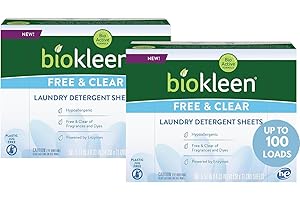 Biokleen Laundry Detergent Sheets (2 PACK) - Free & Clear From Fragrances and Dyes, Hypoallergenic Enzymatic Cleaning - 100 Sheets, 200 Loads