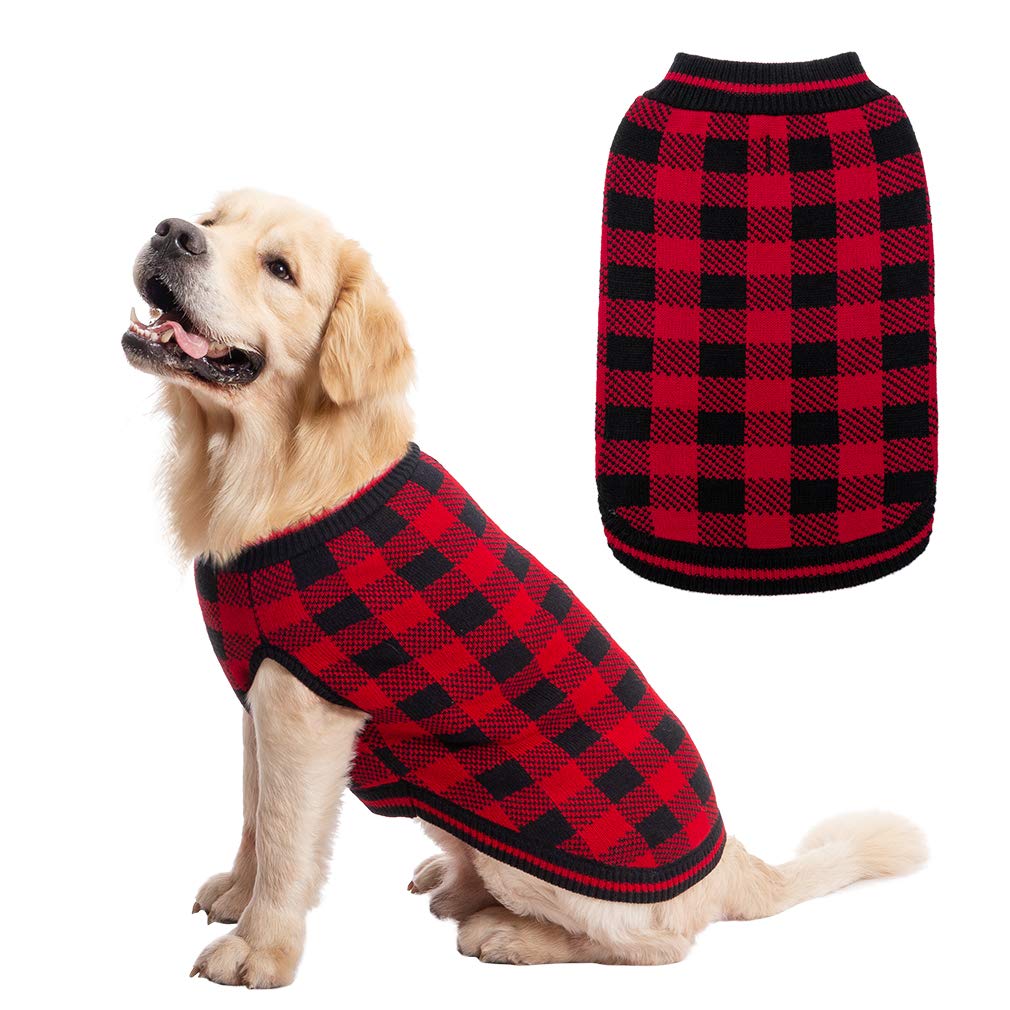KOOLTAIL Dog Winter Jumper Classic Plaid Dog Knitwear Sweater Soft Baseball Shirt Design for Pet Cold Weather Wearing