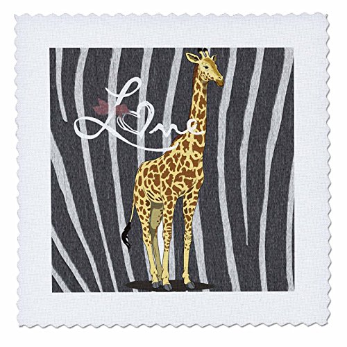 3dRose Zebra Print Giraffe with Love - Inspired Animal Art - Childrens Decor - Quilt Square, 12 by 12-Inch (qs_59917_4)