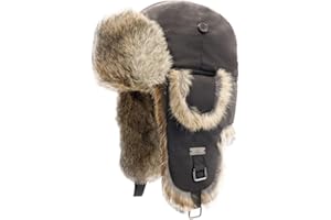 Kurhatic Winter Trapper Hat, Warm 100% Rabbit Fur Aviator Hat, Russian Trooper Hunting Ski Hat