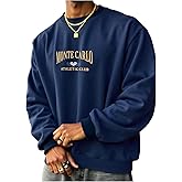 GORGLITTER Men's Letter Graphic Crewneck Sweatshirt Vintage Long Sleeve Oversized Pullover Tops