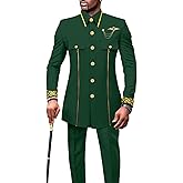 Men`s Suits African Clothes Slim Fit Embroidery Single Breasted Zip Blazer and Pants Set Formal Outfits