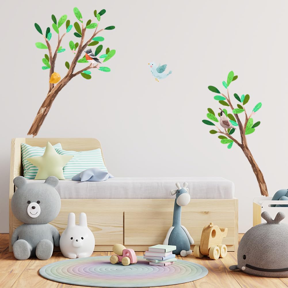 SUPERDANT Colorful Branches Wall Decals with Birds Wall Stickers Watercolor Animal Vinyl Decor for Baby Nursery Kids Bedroom Classroom Bedroom Living Room Wall Decor — image 1