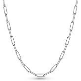 BRIJEWNES 925 Sterling Silver Clasp 3mm Paperclip Chain Necklace for Women Diamond Cut Silver Chain Necklace for Women 16 18 20 22 24 26 30 Inches
