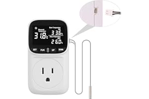Digital Thermostat Outlet Plug Temperature Controller Outlet Socket with 2.0m Sensor -40°C~120°C Heating Cooling Control 110V
