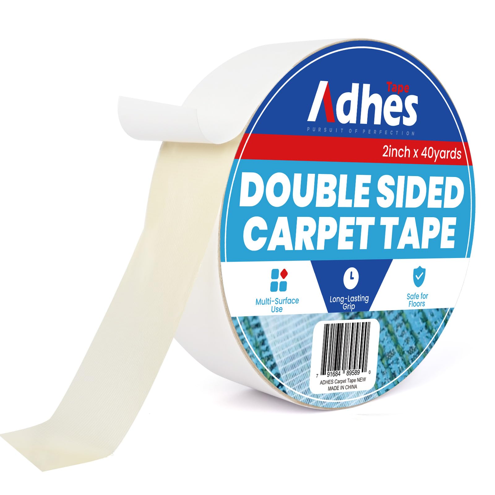 ADHES Double Sided Carpet Tape Heavy Duty, 50MM x 36M x 1 Roll White Removable and Residue-Free Non Slip Rug Gripper for Hardwood Floors, Rug Tape for Area Rugs and Carpets and Anti-Slip Grips