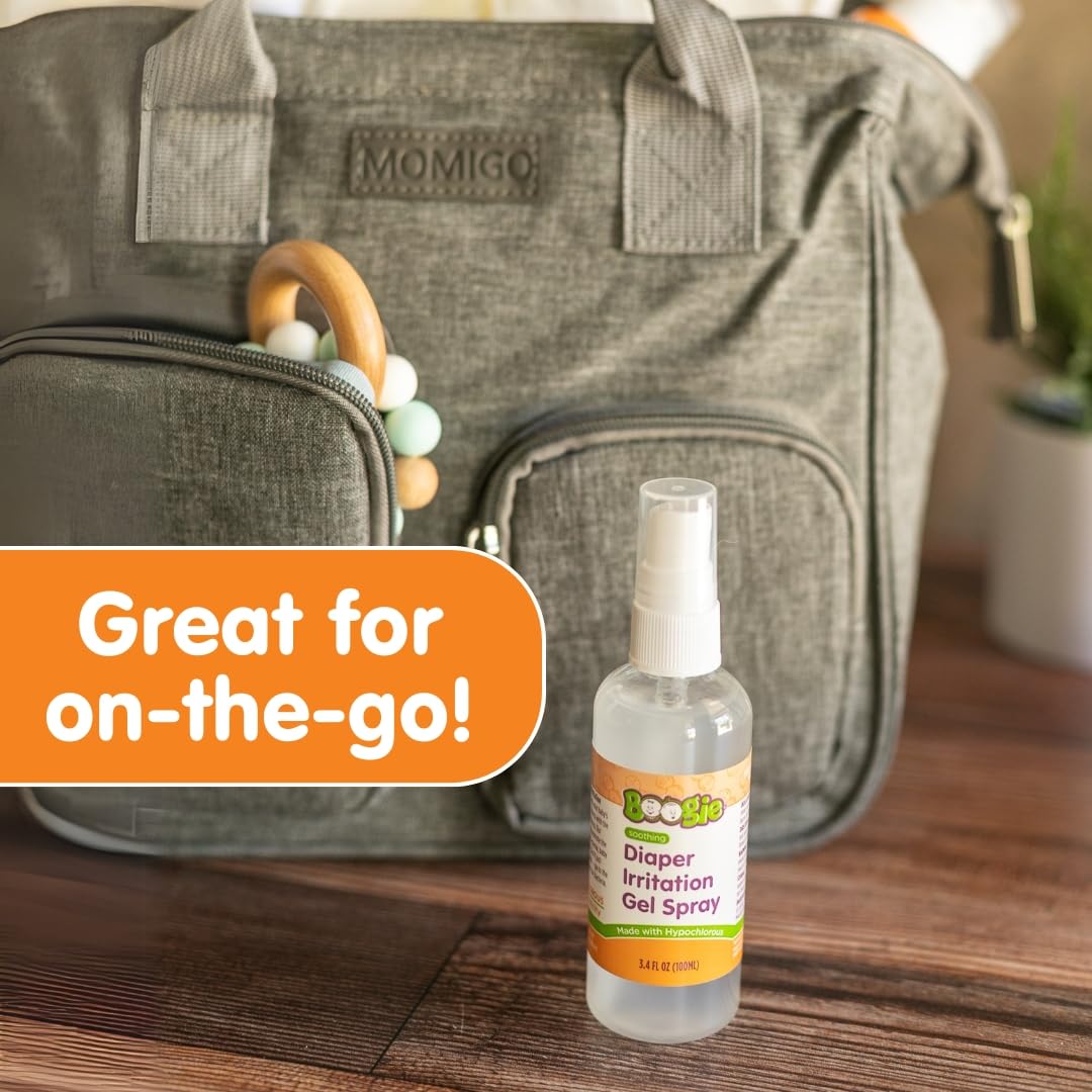 Boogie Hypochlorous Acid Diaper Irritation Gel Spray, Baby Essentials for Diaper Rash, Soothing Cleansing Spray, 3.4oz
