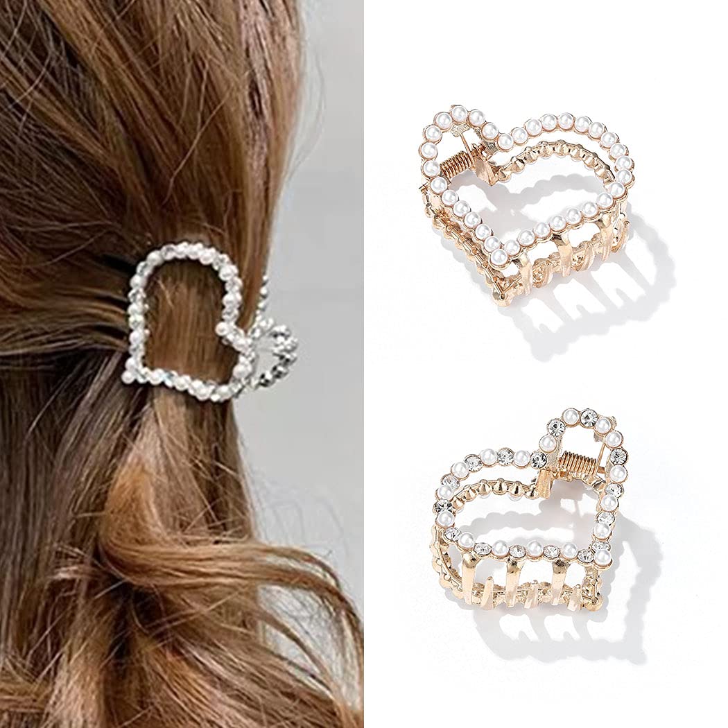 Runmi Pearl Hair Claw Clips Gold Hair Clips Crystal Hair Claws Metal Hair Accessories for Women and Girls