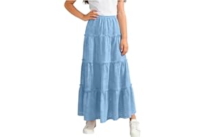 Girls Summer Maxi Skirt Eyelet Boho Long Flowy Skirts Casual Beach Vacation Skirts Trendy Swing Tiered A-Line Skirt