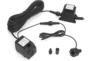 BARST Submersible Water Feature Pump,12V AC 450L/H Fountain Pump with 10m Power Cord & LED Light Ring for Aquarium, Pond, Birdbaths, Fish Tank JR-450LV