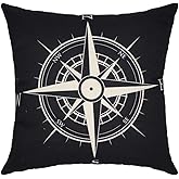 NAVIBULE Black Compass Throw Pillow Covers Nautical Decorative Square Pillow Cushion Covers 18x18 Inches