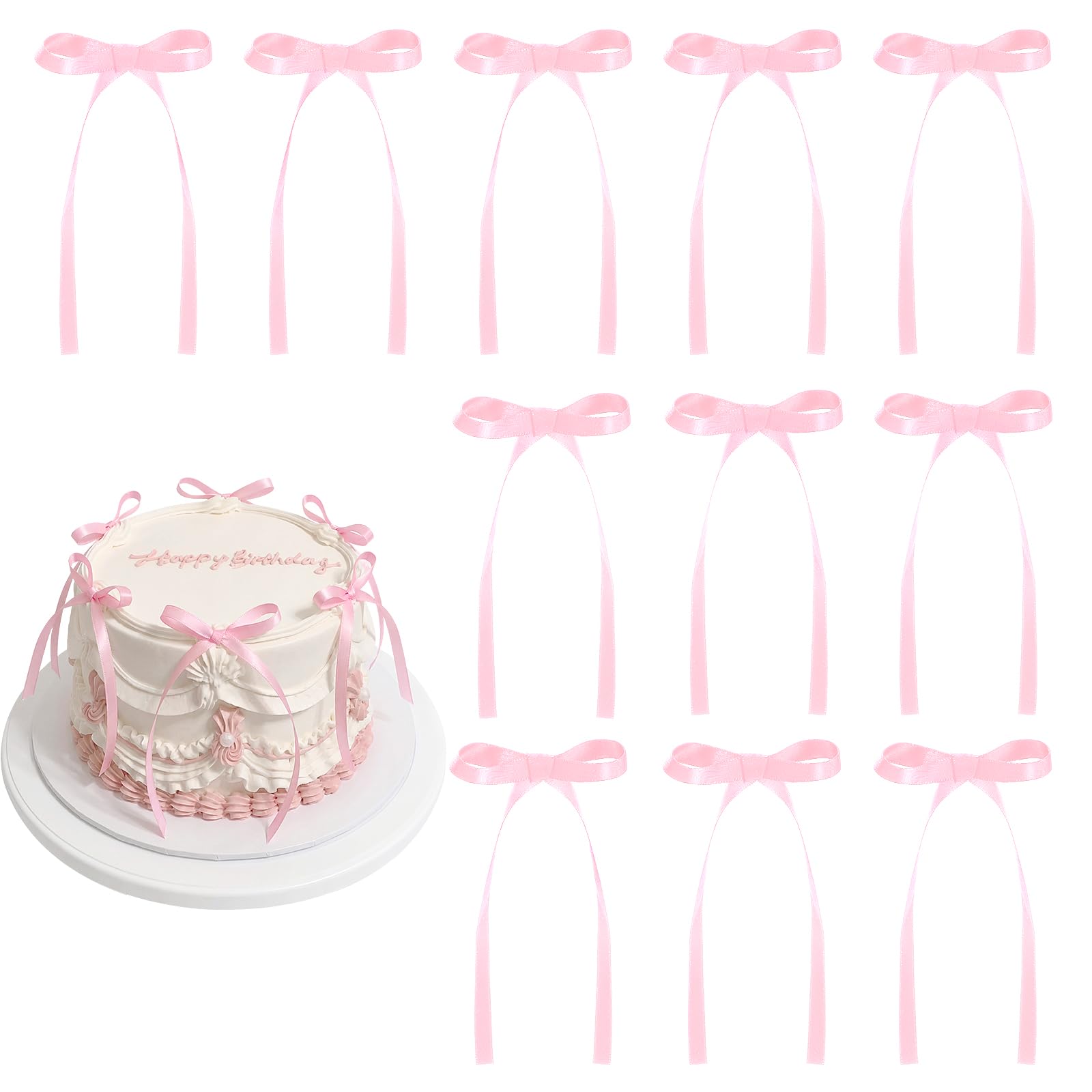Photo 1 of **PARTIAL SET/ MISSING PIECES** 30 Pack Bow Cake Toppers Pink Ribbons Bows for Cake Coquette Themed Bow Cupcake Toppers Pink Bow Birthday Decorations for Baby Shower, Birthday, Wedding, Bachelorette, Mothers Day Decorations