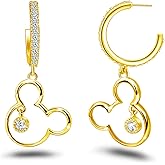 Mouse Earrings for Women Sterling Silver Plated Gold Mouse Open Hoop Earrings Sparkling CZ Lucky Cute Mini Stud Earrings Animal Fashion Hypoallergenic Princess Jewelry Gifts for Daughter Birthday