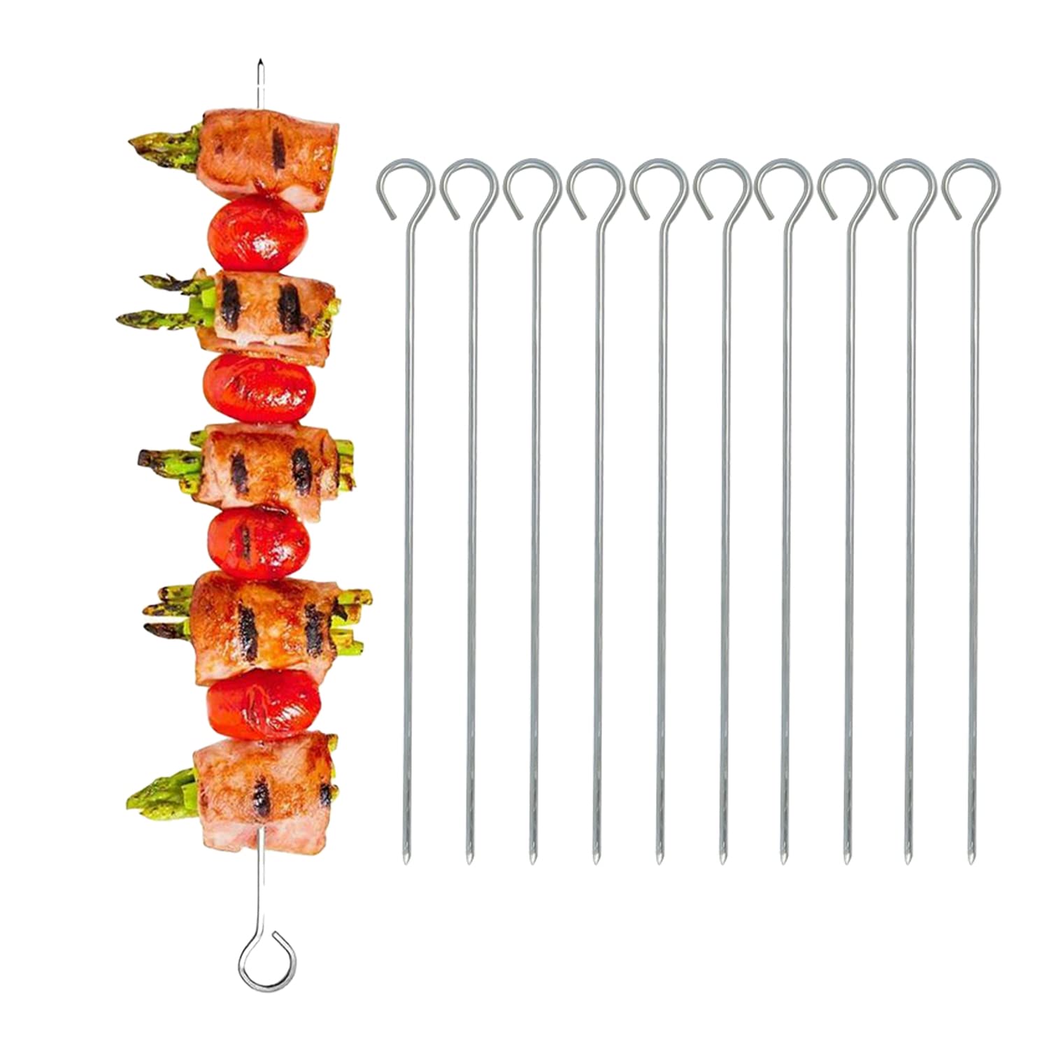 10 Pack Stainless Steel BBQ Kebab Skewers for Grilling Meat, Vegetables and Fruit on Barbecues, Griddles and Large Pans, 35cm 14” Metal Steel Sticks