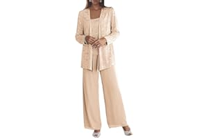 3 Piece Mother of The Bride Pant Suit with Jacket for Wedding Formal Set Outfits with Sleeves for Women