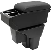YJYWZH Armrest Box for Kia Rio 2018-2023 Accessories, Black Thread | Car Center Console Box, Double Layer Storage Space, with Cup Holder &amp; Phone Holder, Easy Installation, Elbow Support