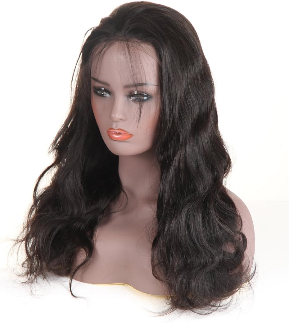 Freesia Hair Body Wave 360 lace Frontal Wigs with Baby Hair Pre Plucked Bleached Knots 150% Density Natural Hairline Brazilian Remy Human Hair Full Frontal Lace Wigs Natural Color (12 inches)