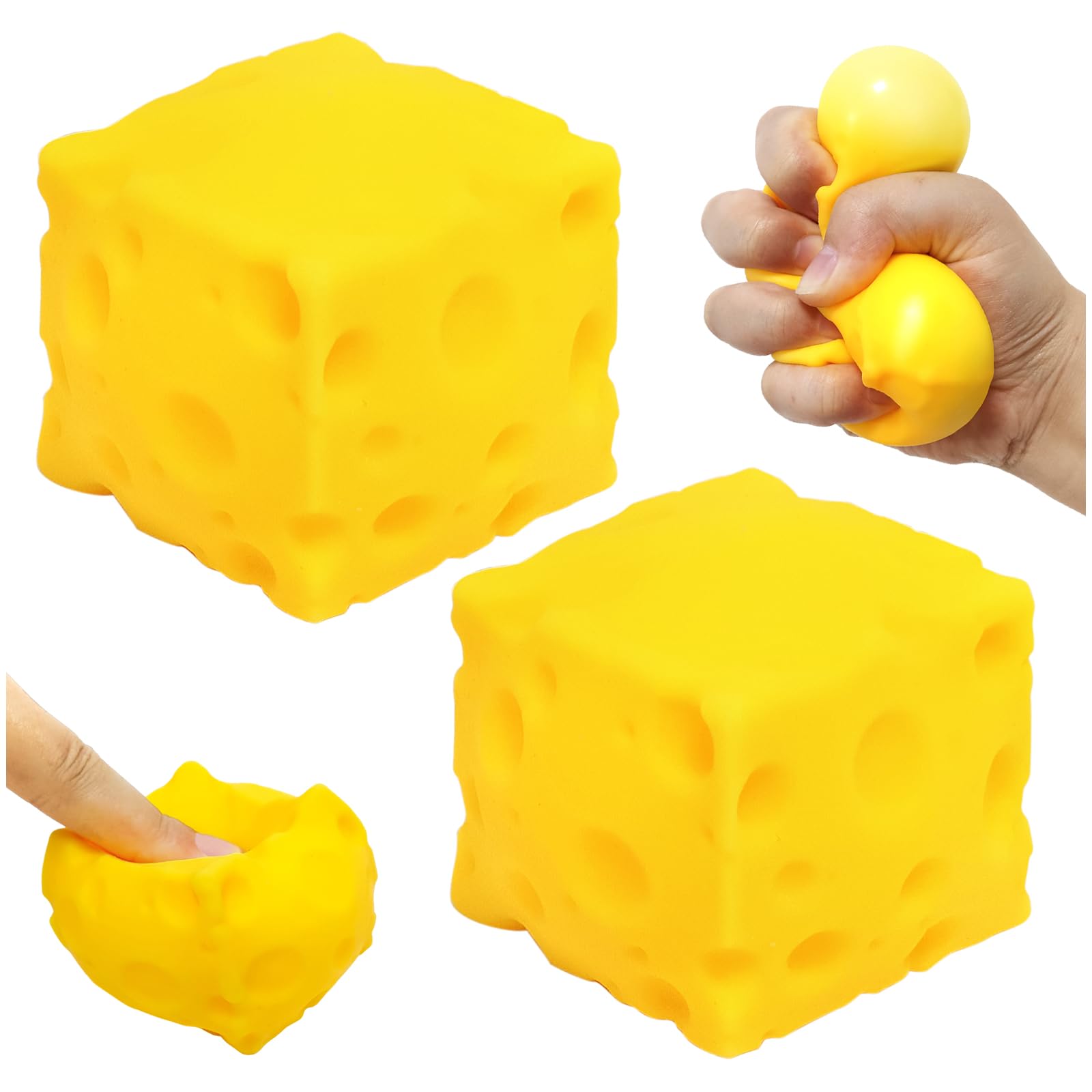 Audasi 2Pcs Cheese Squishy, 5cm Unbreakable Cute Fidget Toys Stress Ball Cheese Block Squishy Sensory Fidget Toy Relieves Stress for Kids And Adults
