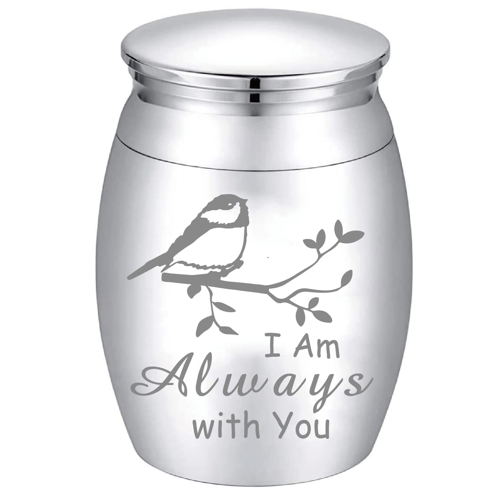 CREATCABIN Small Memorial Keepsake Urn - Mini Cremation Container Jar for Sharing Ashes, 1.18x1.57inch, Sliver - I Am Always with You — image 1