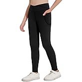 Zaclotre Girls Athletic Leggings Cross High Waisted Yoga Pants for Kids Dance Workout Running Tights with Pockets