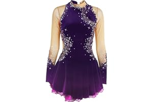 LIUHUO Women's Girls' Ice Skating Dress White Black Purple Velvet High Elasticity Competition Skating Wear Warm Handmade