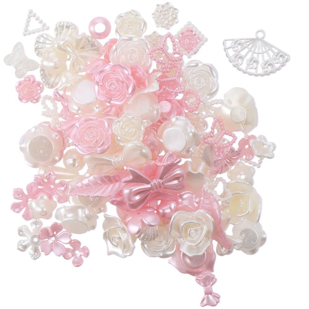 YYlingx 250Pcs 3D Flatback Resin Beads Pink White Resin Embellishments Beads Half Round AB Pearls Beads for DIY