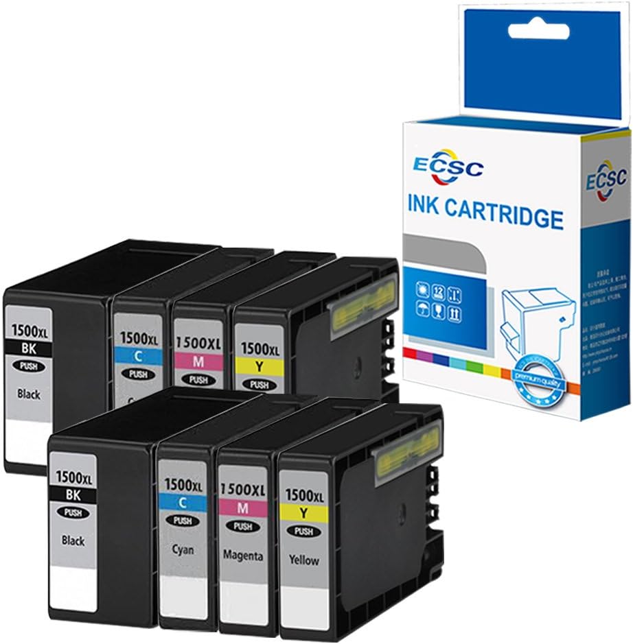 ECSCCompatible Ink Cartridge Replacement for Canon MAXIFY MB2050 MB2150 MB2155 MB2350 MB2750 MB2755 PGI1500XL (B/C/M/Y, 8-Pack)