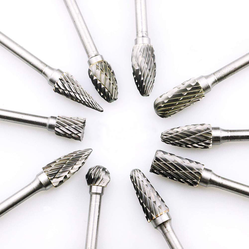 10 Pack Rotary Burr Set Carving Tool For Metal Wood Woodworking Engraving Drilling Grinding Head for Rotary Tools Tungsten Carbide Steel Solid Twist Dril Bit